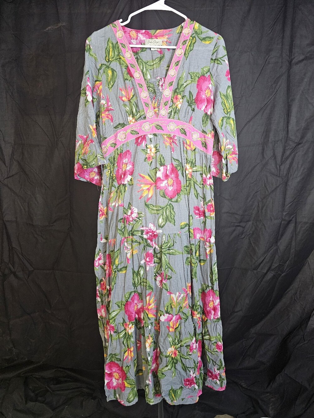 Charlie Paige Pink Floral Maxi Dress on Gray